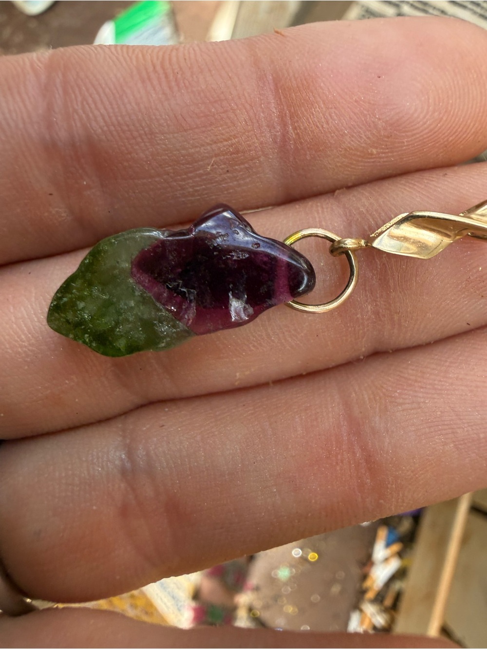 Solid 14k yellow gold genuine watermelon tourmaline pendant handmade - Picture 7 of 12
